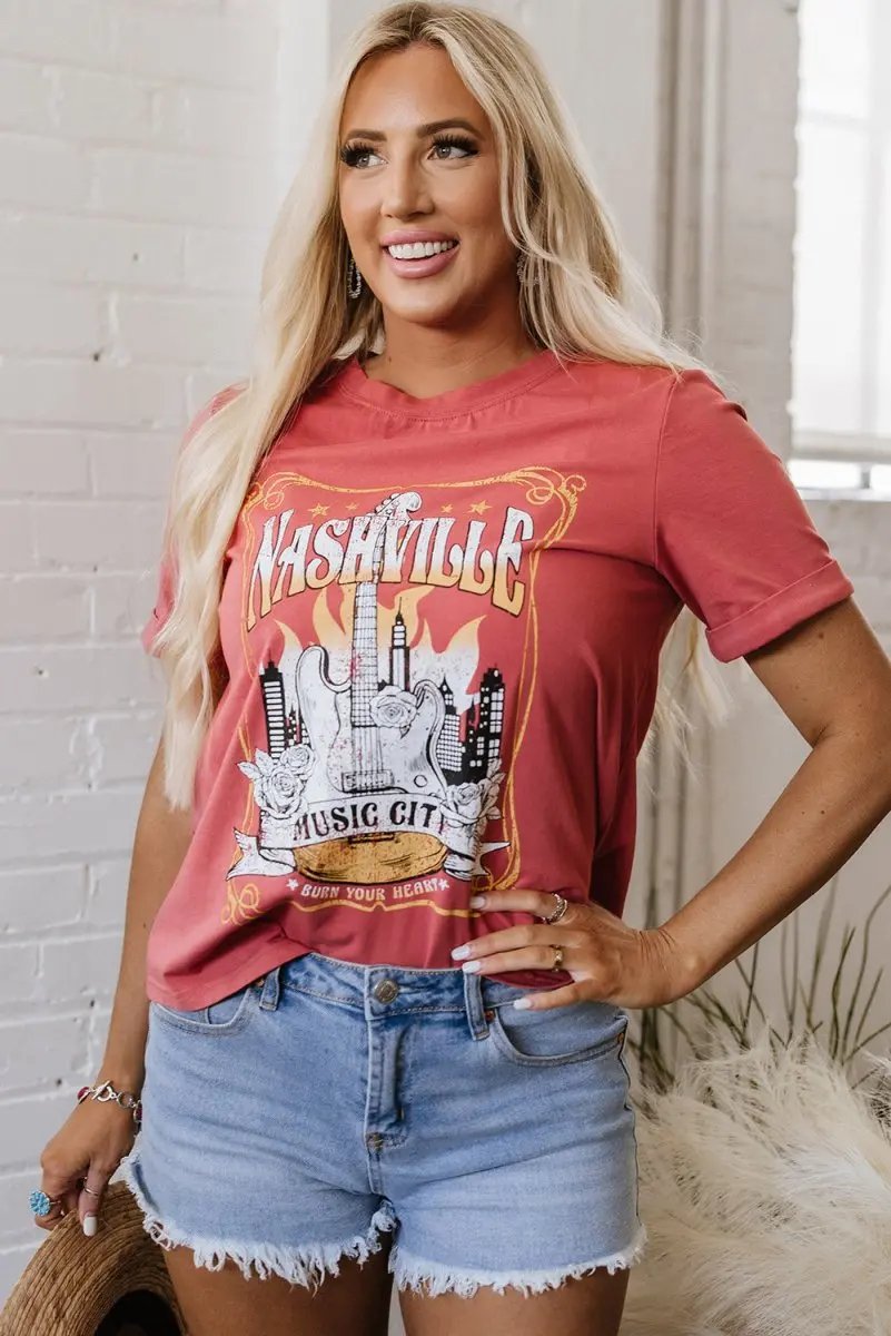 Mineral Red Nashville Music City Graphic Retro Fashion Tee - Love Salve